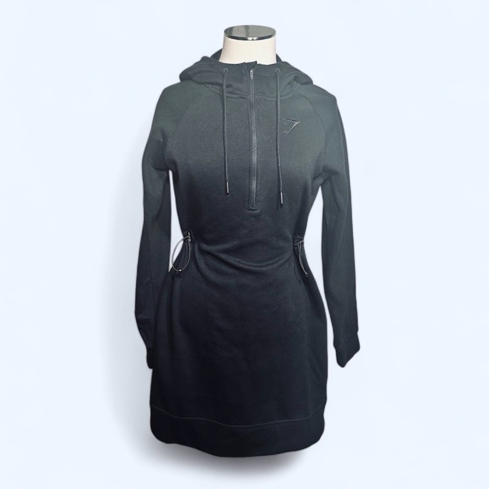Gymshark women's black hoodie sweater dress adjustable waist with Drawstring